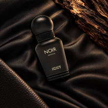 Overhead Noir Perfume Oil 15ml black bottle on satin with leather and guaiac wood