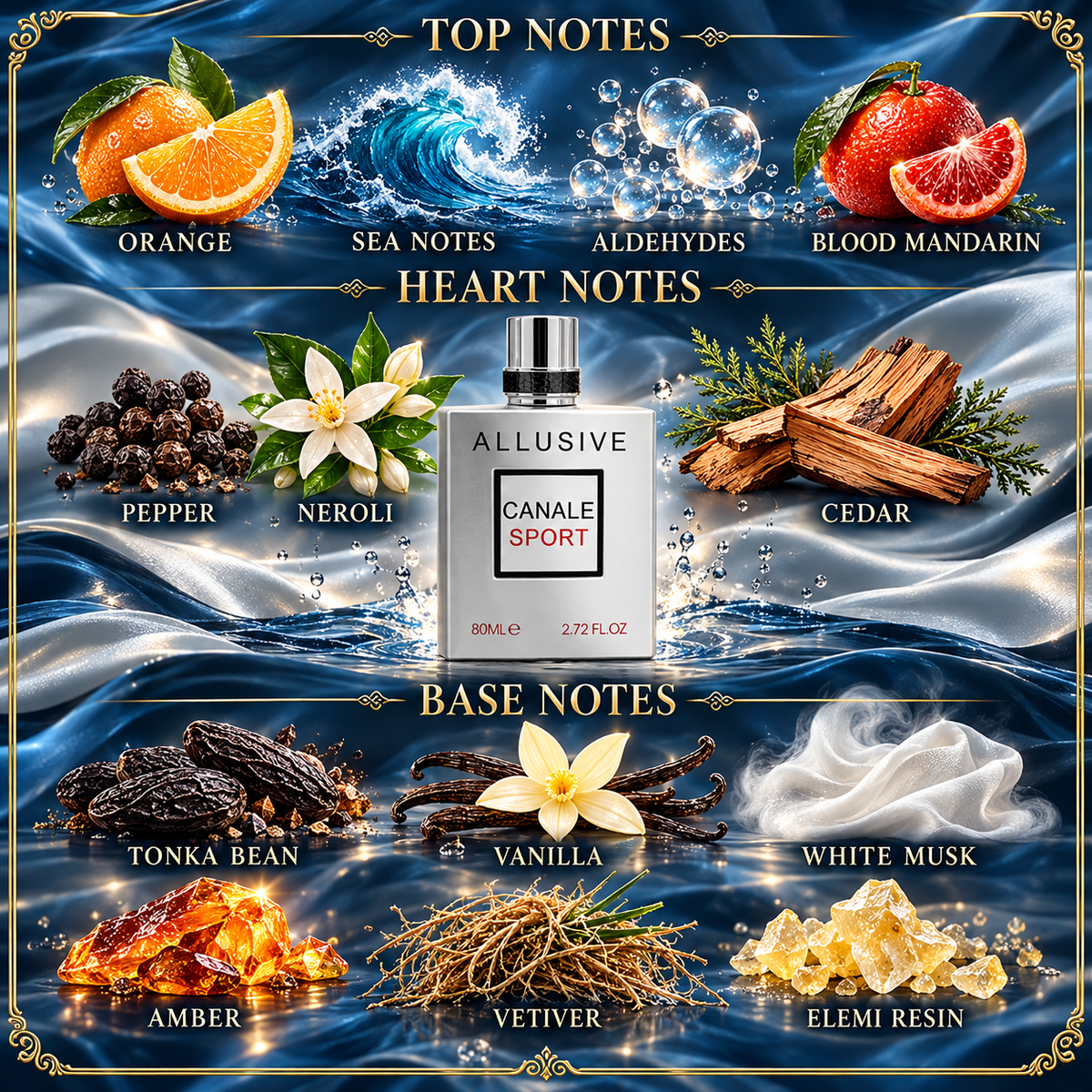 Allusive Canale Sport top heart and base fragrance notes