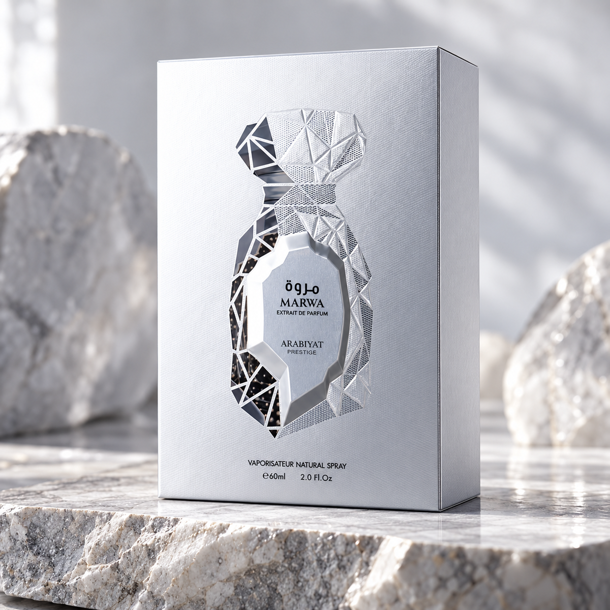 Original silver Arabiyat Prestige Marwa Extrait de Parfum 60ml retail box