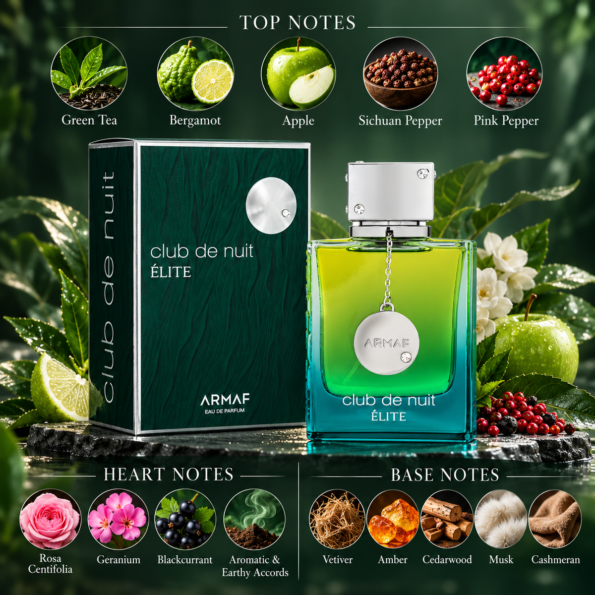 Armaf Club de Nuit Elite EDP 105ml verified green tea citrus floral and woody fragrance notes