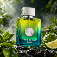 Armaf Club de Nuit Elite EDP 105ml bottle with green tea and bergamot in a cinematic botanical setting