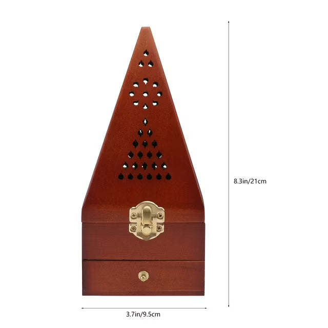 Pyramid Incense Burner Wooden Retro Censer Home Decor Dark Red