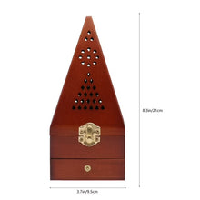Pyramid Incense Burner Wooden Retro Censer Home Decor Dark Red