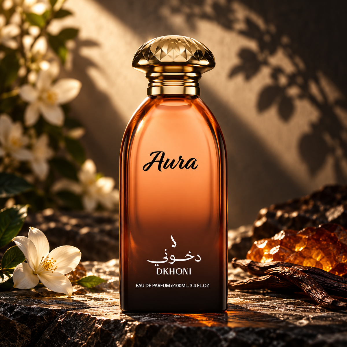 DKHONI Aura 100ml Eau de Parfum — cinematic fragrance photograph
