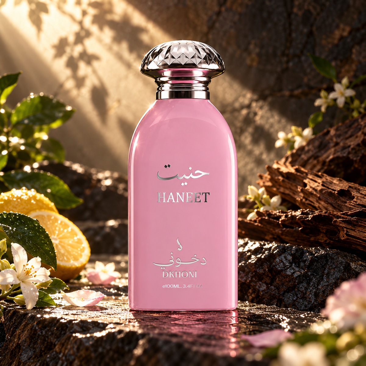 DKHONI Haneet 100ml Eau de Parfum — cinematic fragrance photograph