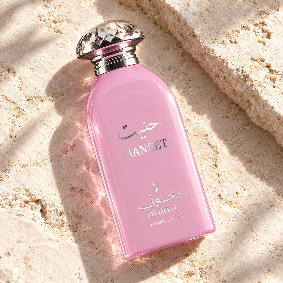 DKHONI Haneet 100ml Eau de Parfum — overhead bottle composition