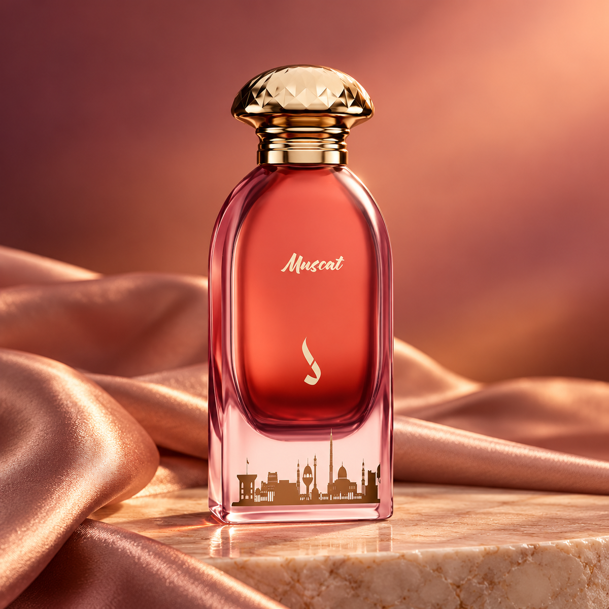 DKHONI Muscat 100ml Eau de Parfum — bottle on a premium studio set