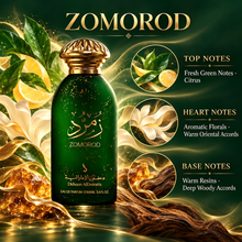 DKHONI Zomorod 100ml Eau de Parfum — fresh green and citrus top notes, aromatic floral and oriental heart, resinous woody base