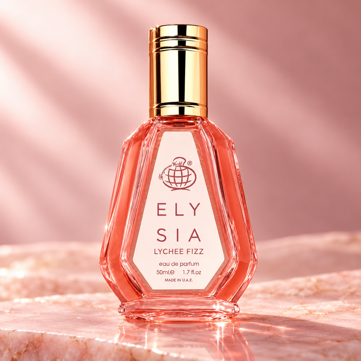Elysia Lychee Fizz 50ml coral pink bottle with gold cap