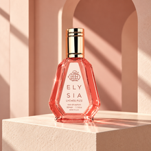Elysia Lychee Fizz 50ml bottle in a sunlit architectural studio