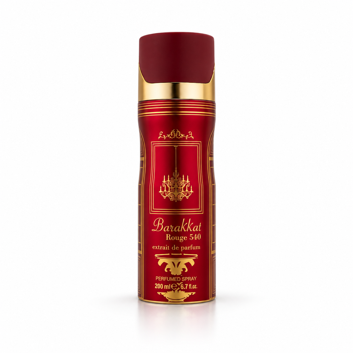 Fragrance World Barakkat Rouge 540 Extrait 200ml original perfumed spray can on white