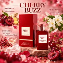 Fragrance World Cherry Buzz fragrance notes: top Cherry, Ginger; heart Jasmine Sambac; base Pink Pepper, Ambrettolide, Musk