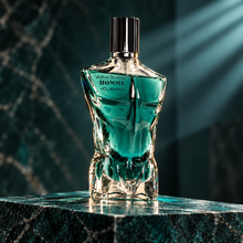 Fragrance World John Gustav Homme Classic 100ml bottle alone on a premium stone display
