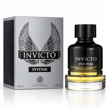 Fragrance World Invicto Intense 100ml perfume bottle with original retail box on white