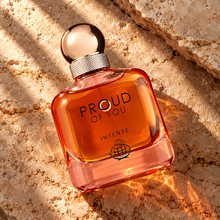 Fragrance World Proud Of You Intense Eau de Parfum 100ml overhead bottle composition