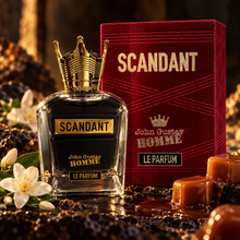 Fragrance World John Gustav Homme Scandant Le Parfum 100ml bottle and original box in a cinematic scent-inspired composition
