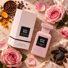 Fragrance World Picky Rose Eau de Parfum 80ml overhead bottle and box with roses