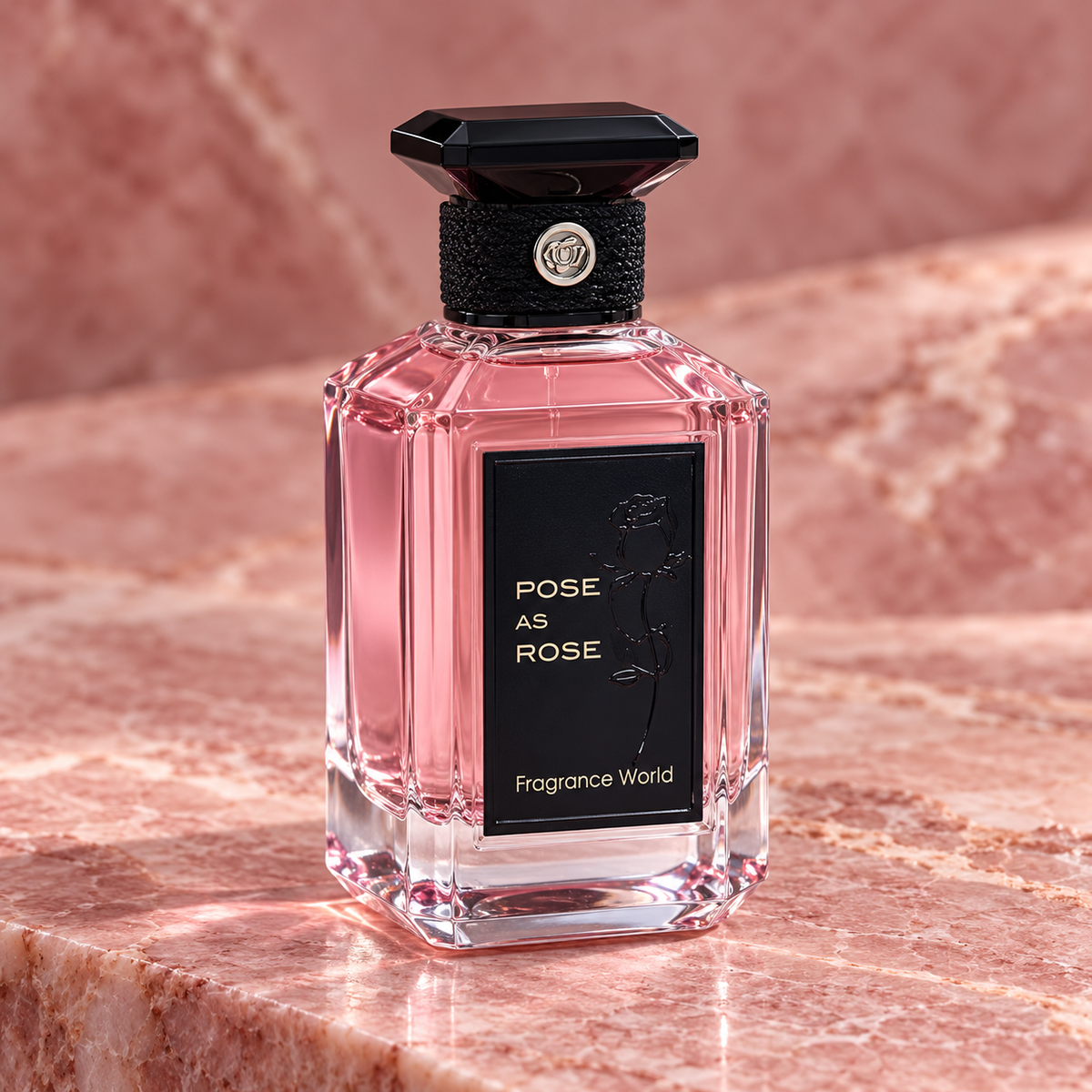 Fragrance World Pose As Rose Eau de Parfum 100ml bottle only studio detail