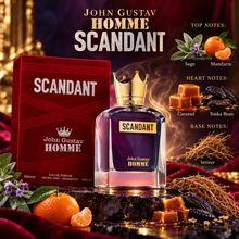 Fragrance World John Gustav Homme Scandant fragrance notes: top Sage, Mandarin; heart Caramel, Tonka Bean; base Vetiver