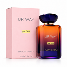 Fragrance World Ur Way Parfum 100ml bottle and original pink box on white
