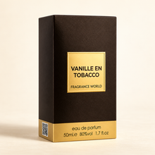 Vanille En Tobacco original 50ml box with gold label and 80 percent vol marking
