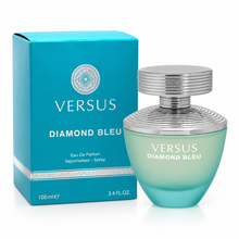 Fragrance World Versus Diamond Bleu Eau de Parfum 100ml bottle and original box on white