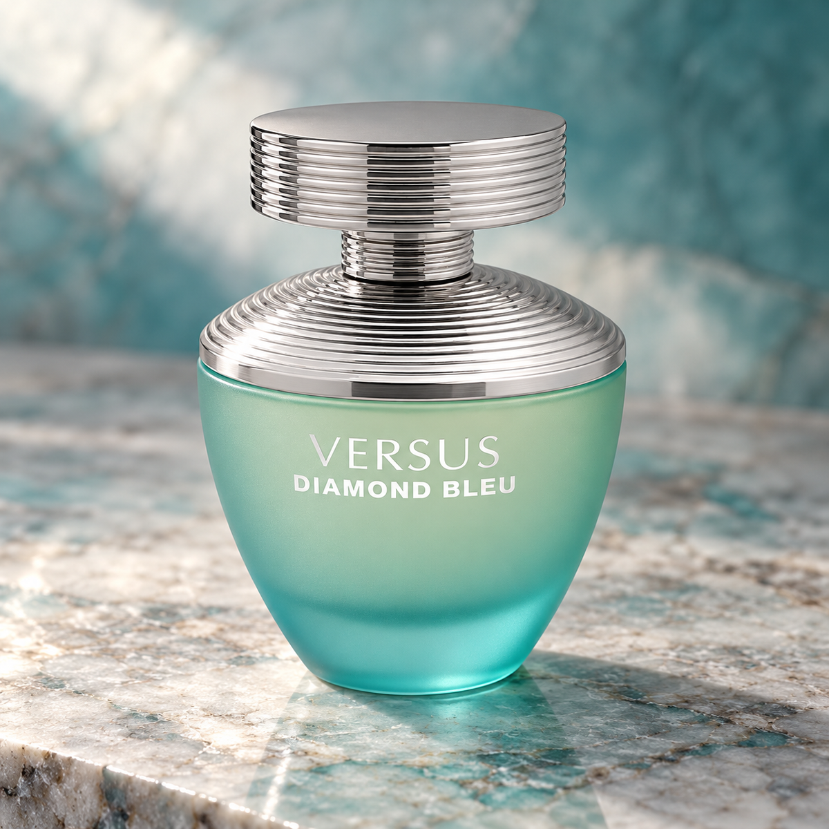 Fragrance World Versus Diamond Bleu Eau de Parfum 100ml bottle only studio detail
