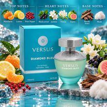 Fragrance World Versus Diamond Bleu Eau de Parfum 100ml Top Heart and Base fragrance notes