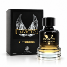 Fragrance World Invicto Victorious 100ml perfume bottle with original retail box on white