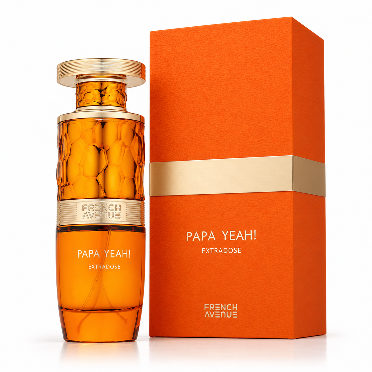 French Avenue Papa Yeah! Extradose 100ml orange bottle and original box on white