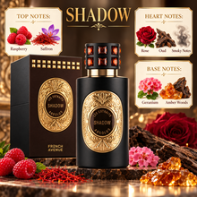 Shadow fragrance notes: raspberry and saffron; rose, oud and smoky notes; geranium and amber woods