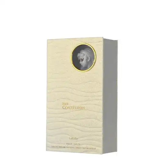 Lattafa Her Confession Eau de Parfum 100ml boxed, gold textured packaging with cameo detail