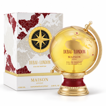Maison Asrar Dubai London Eau de Parfum 100ml globe bottle and original box on white