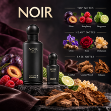Noir notes: plum, raspberry and bergamot; orris, rose and olibanum; leather, guaiac wood and tobacco
