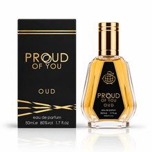 Fragrance World Proud Of You Oud 50ml Eau de Parfum bottle with original black and gold box