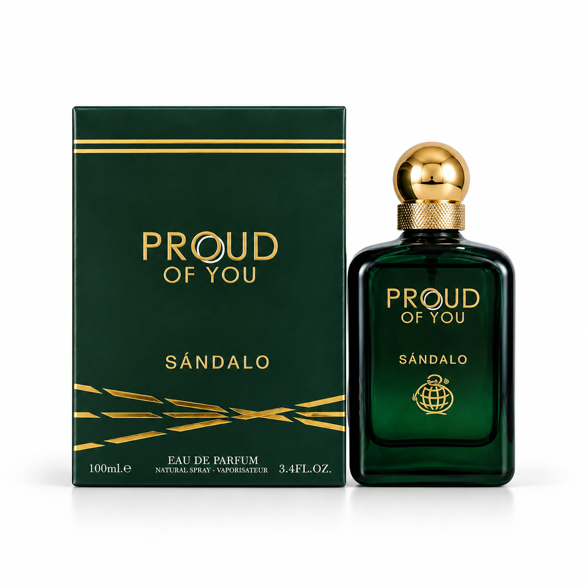 Proud Of You Sandalo Eau de Parfum 100ml by Fragrance World bottle and original box on white