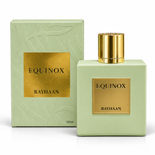 Rayhaan Equinox Eau de Parfum 100ml sage green bottle and original box on white