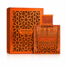 Rayhaan Vantage EDP 100ml orange patterned bottle with original box on white