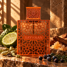 Vantage bottle with cardamom bergamot resin juniper and wood in cinematic light