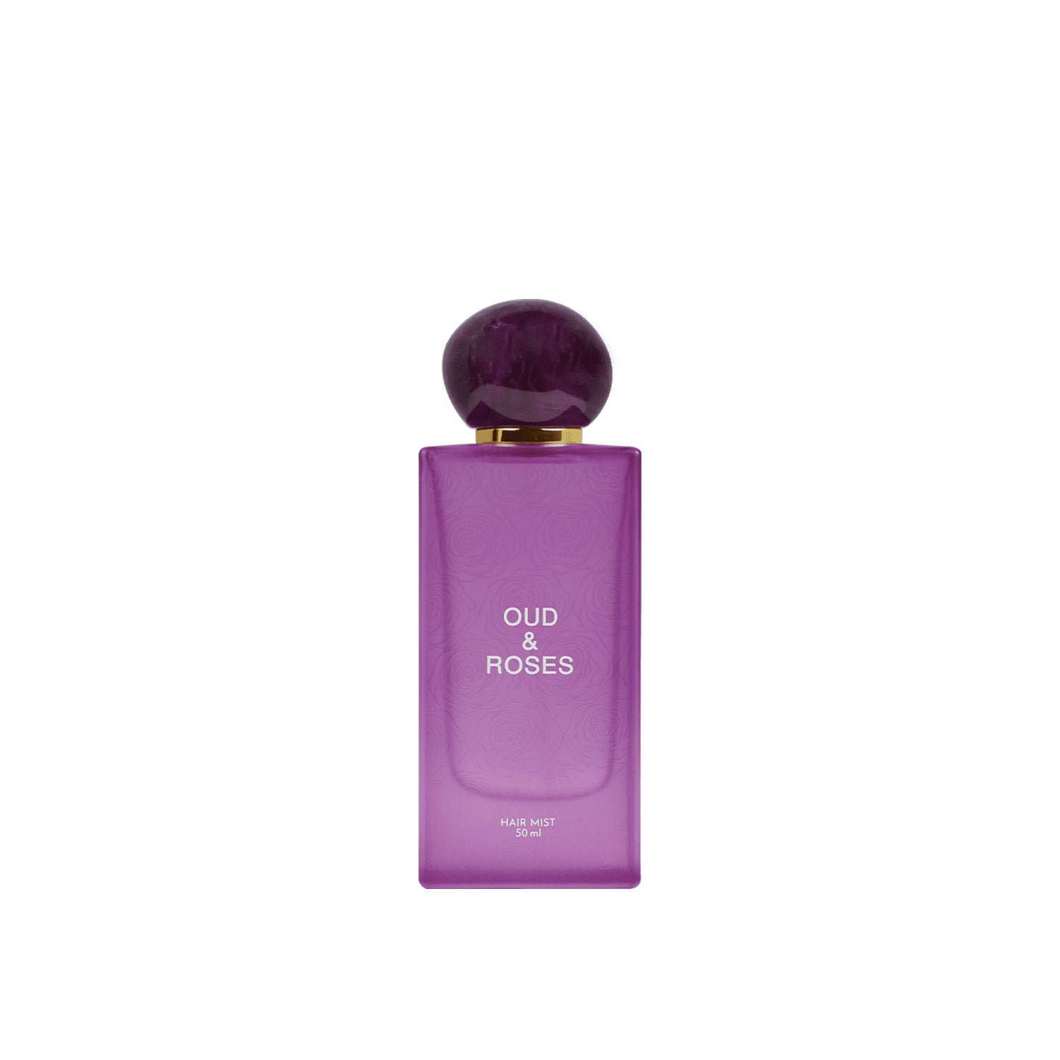 Purple bottle of OUD & ROSES hair mist, 50 ml, luxury Arabian oud perfume