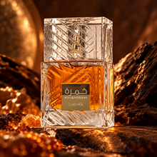 Lattafa Khamrah Eau de Parfum 100ml – cinematic product photograph