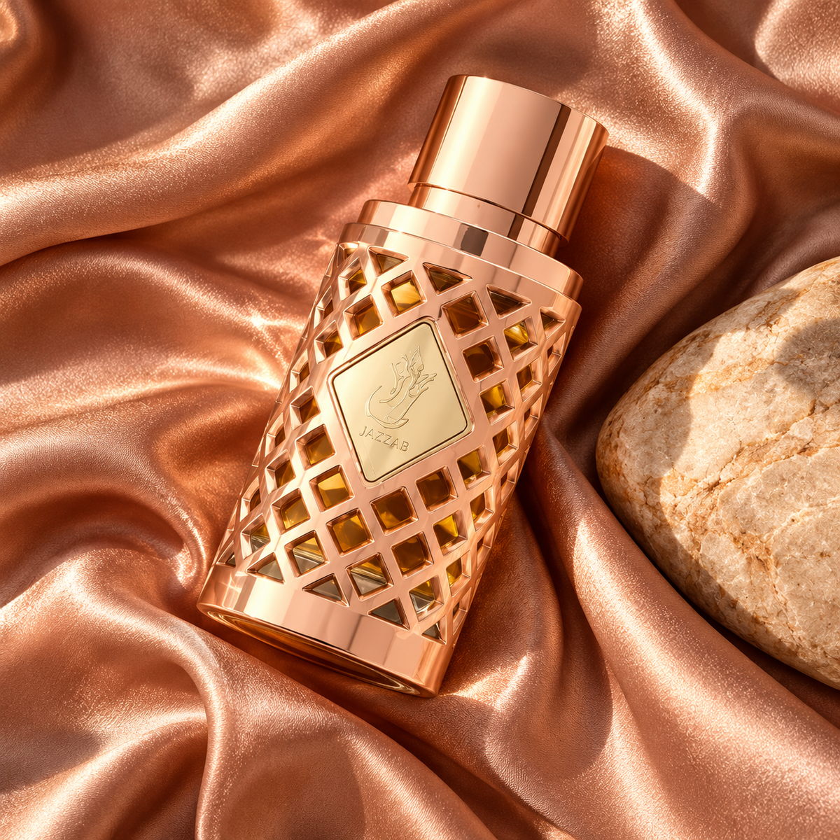 Ard Al Zaafaran Jazzab Rose Gold Eau de Parfum 100ml – overhead bottle composition