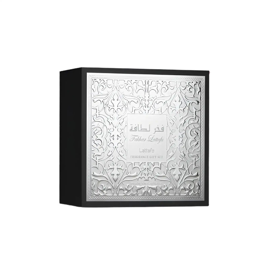 Fakhar Lattafa Black 100ml Eau De Parfum, 12ml Travel Spray & 100ml Shower Gel - Giftset For Men
