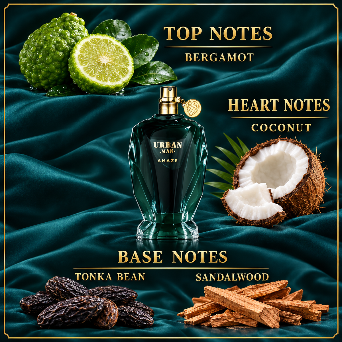 Urban Man Amaze fragrance notes: bergamot, coconut, tonka bean and sandalwood