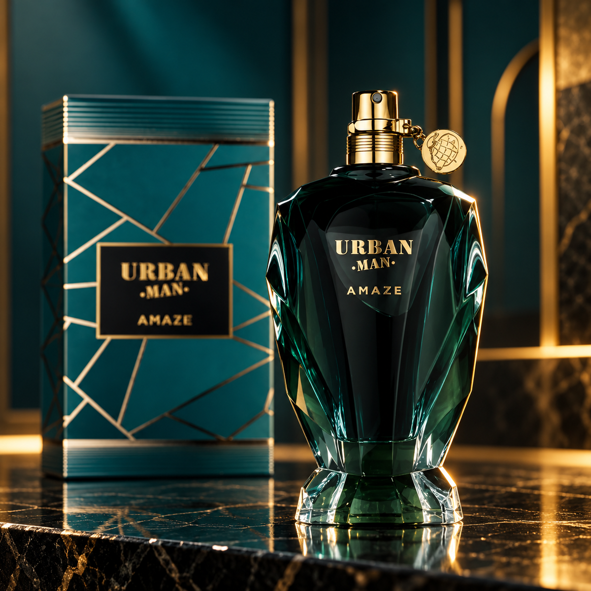 Urban Man Amaze bottle and matching box on dark polished stone